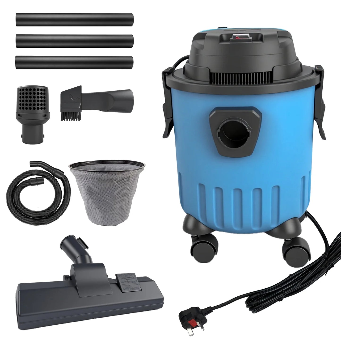20L Stainless Steel Drum Vacuum Cleaner, Wet & Dry Industrial Vacuum with Multiple Attachments, Powerful Suction for Various
