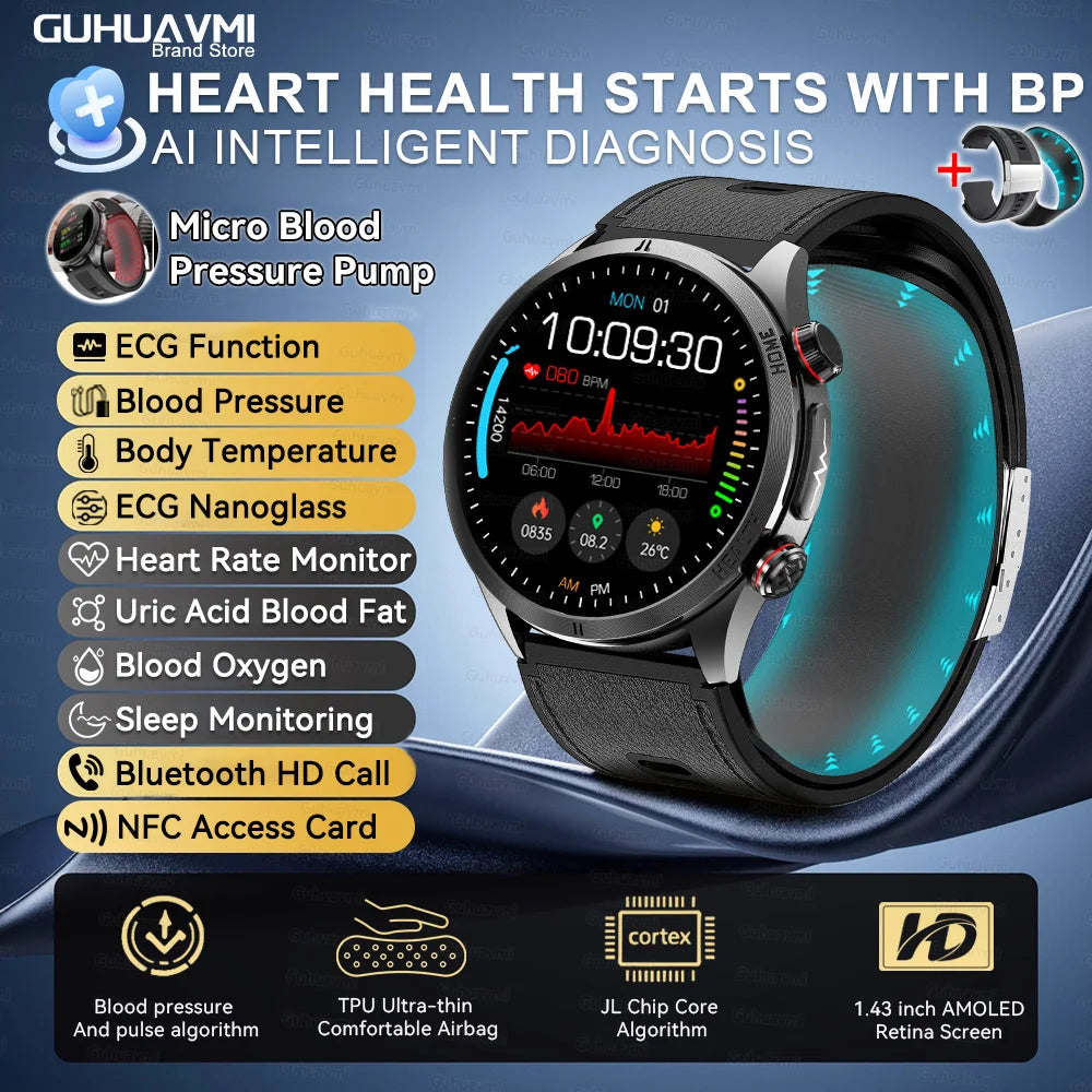 2026 New Upgrade Air Pump Blood Pressure Accurate Measure SmartWatch ECG Micro Physical Examination NFC Airbag Smart Watches Man