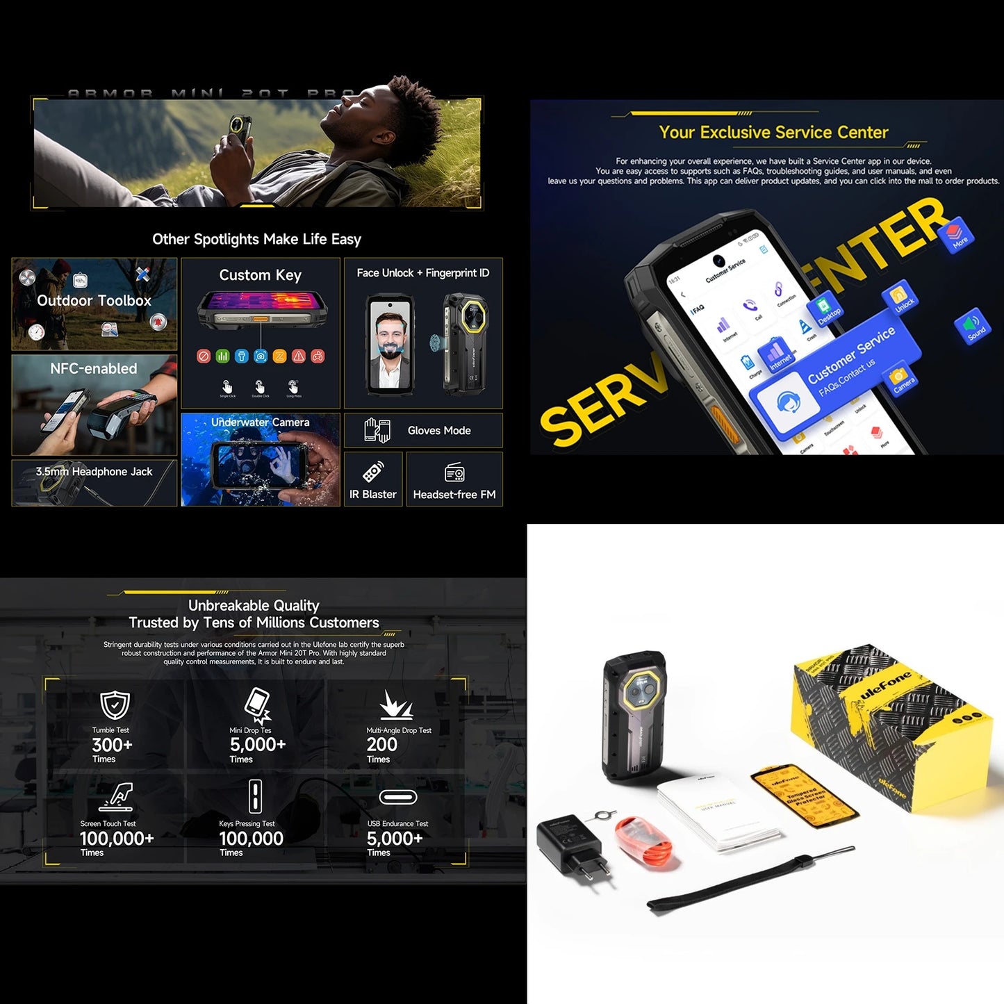 【World Premiere】Ulefone Armor Mini 20T Pro 5G 4.7" Display Rugged Phone LED Light Android 14 Smartphone 6200mAh 16GB+256GB 33W