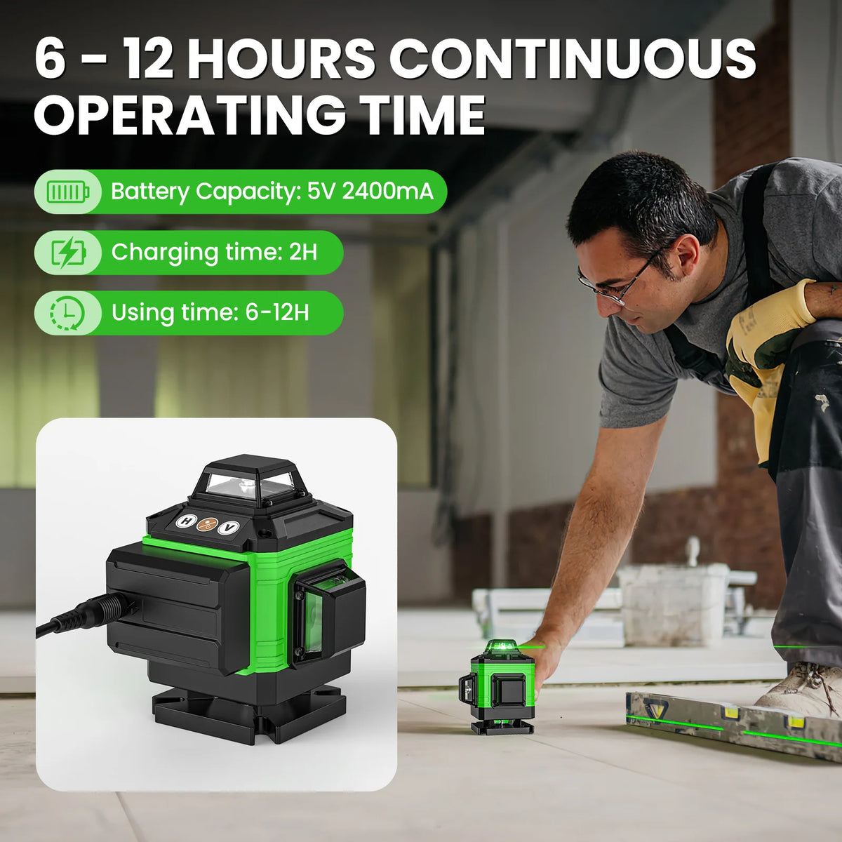 16 Lines 4D Laser Level Green Line SelfLeveling 360 Horizontal & Vertical power Laser level Professional Construction Tools