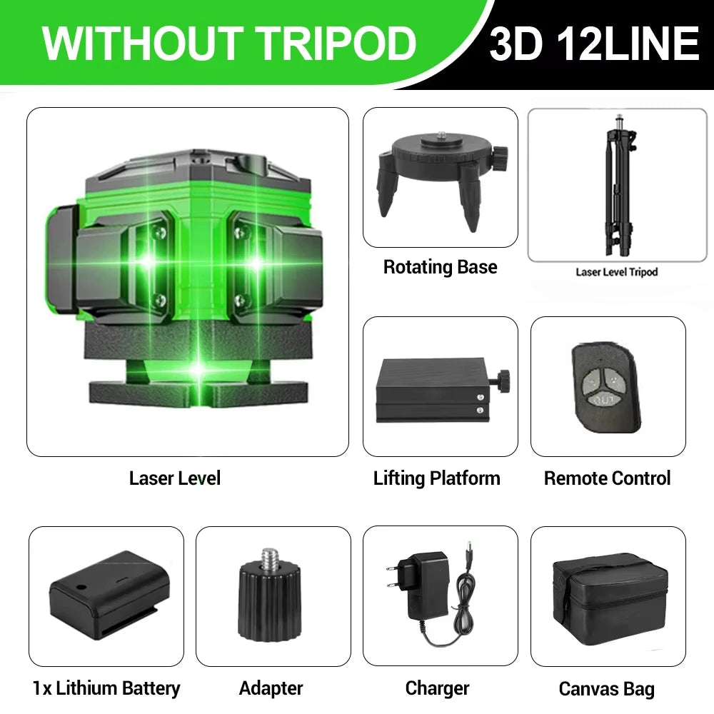 16 Lines 4D Laser Level Green Line SelfLeveling 360 Horizontal & Vertical power Laser level Professional Construction Tools