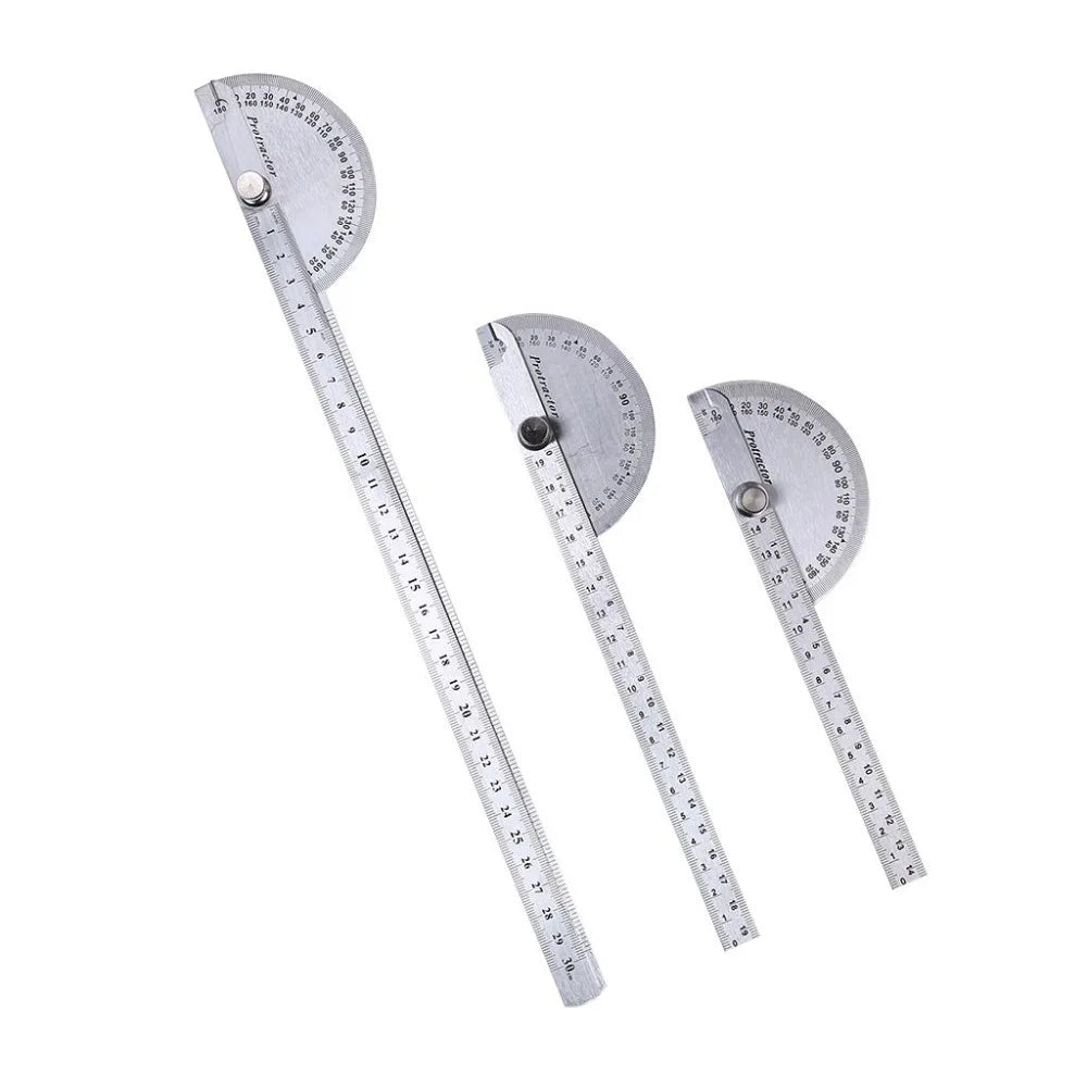 180 Degree 250 x 300mm Stainless Steel Adjustable Double-arm Angle Ruler with Round Head Rotary Protractor steel goniometer