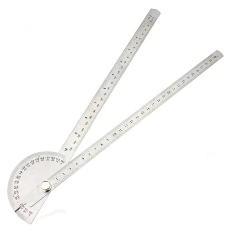 180 Degree 250 x 300mm Stainless Steel Adjustable Double-arm Angle Ruler with Round Head Rotary Protractor steel goniometer