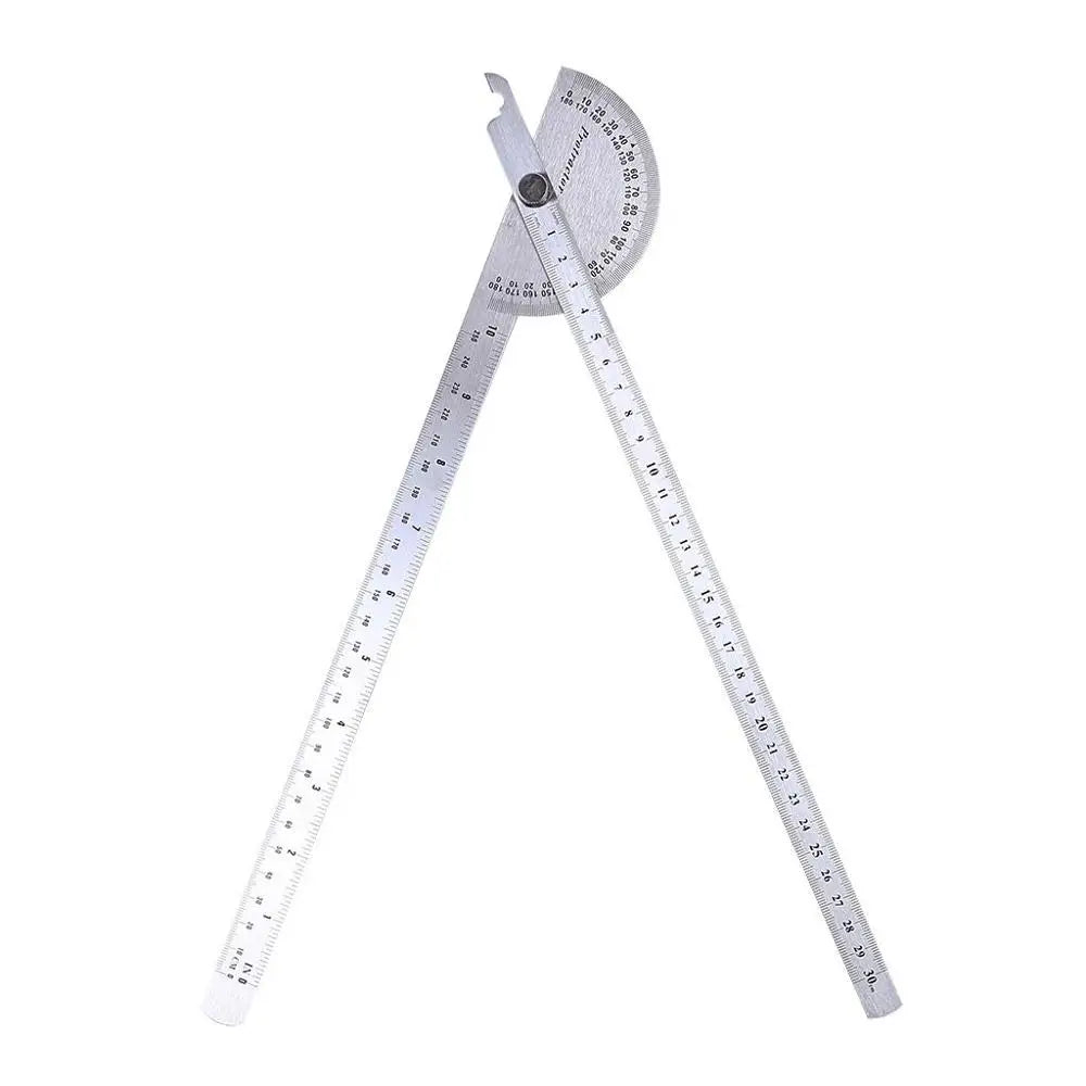 180 Degree 250 x 300mm Stainless Steel Adjustable Double-arm Angle Ruler with Round Head Rotary Protractor steel goniometer
