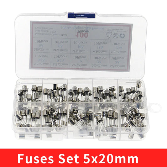 100Pcs/Box 5x20mm Fast-blow Glass Fuse Assorted Kit 0.2A 0.5A 1A 2A 3A 5A 8A 10A 15A 20A Amp Fuses Electrical Fuse Tube Mix Set