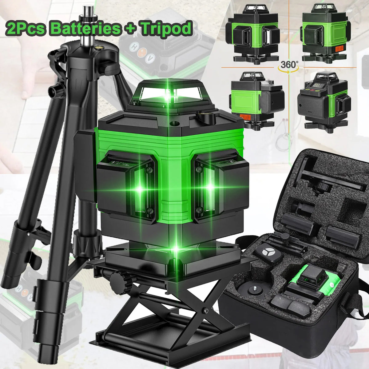 16 Lines 4D Laser Level Green Line SelfLeveling 360 Horizontal & Vertical power Laser level Professional Construction Tools