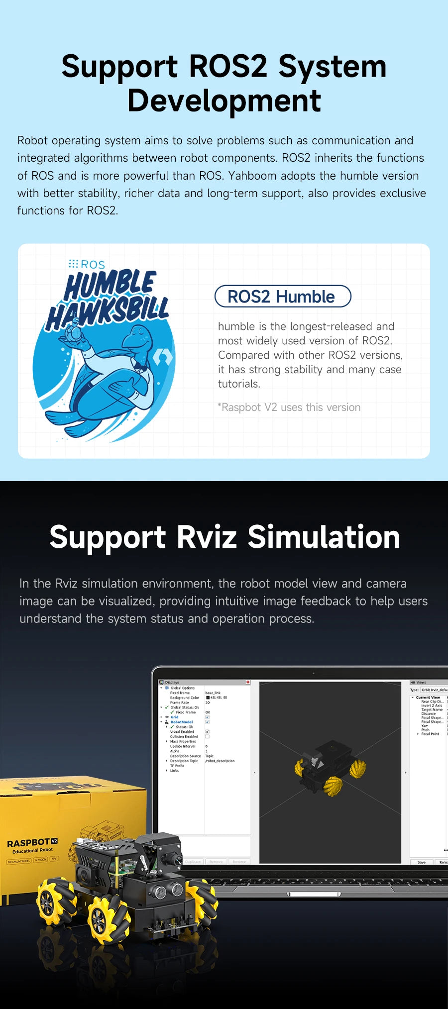 Yahboom Raspbot V2 AI Large Model Robot Car Kit with Camera Mecanum Wheel Toy Educational Python Programming for Raspberry Pi 5