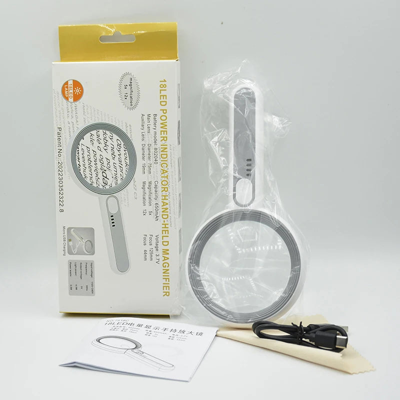 1pc Rechargeable Handheld Magnifier 3 Lighting Modes Illuminated Magnifying Glass With LED Light For Seniors Reading Repair