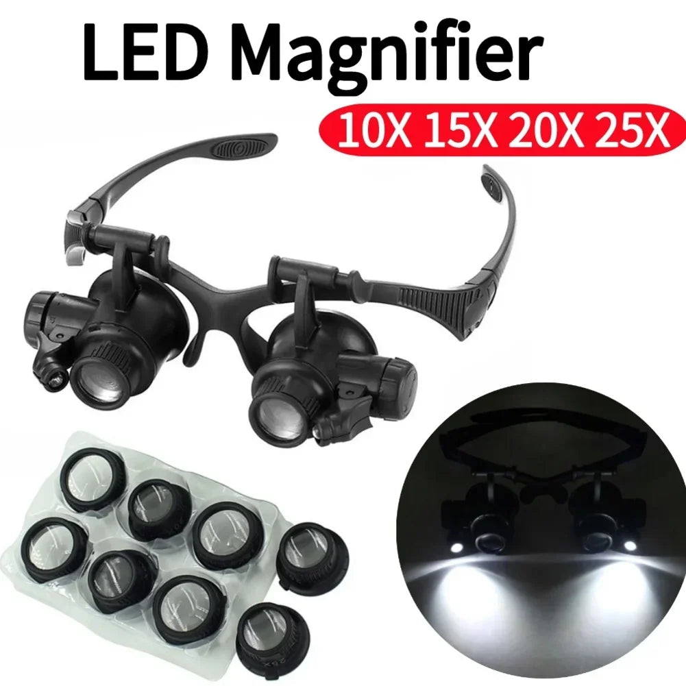 10X/15X/20X/25X LED Magnifier Glasses Magnifying Headband Eyewear for Reading Jewelers Watchmaker Repair Tools Magnifying Glass
