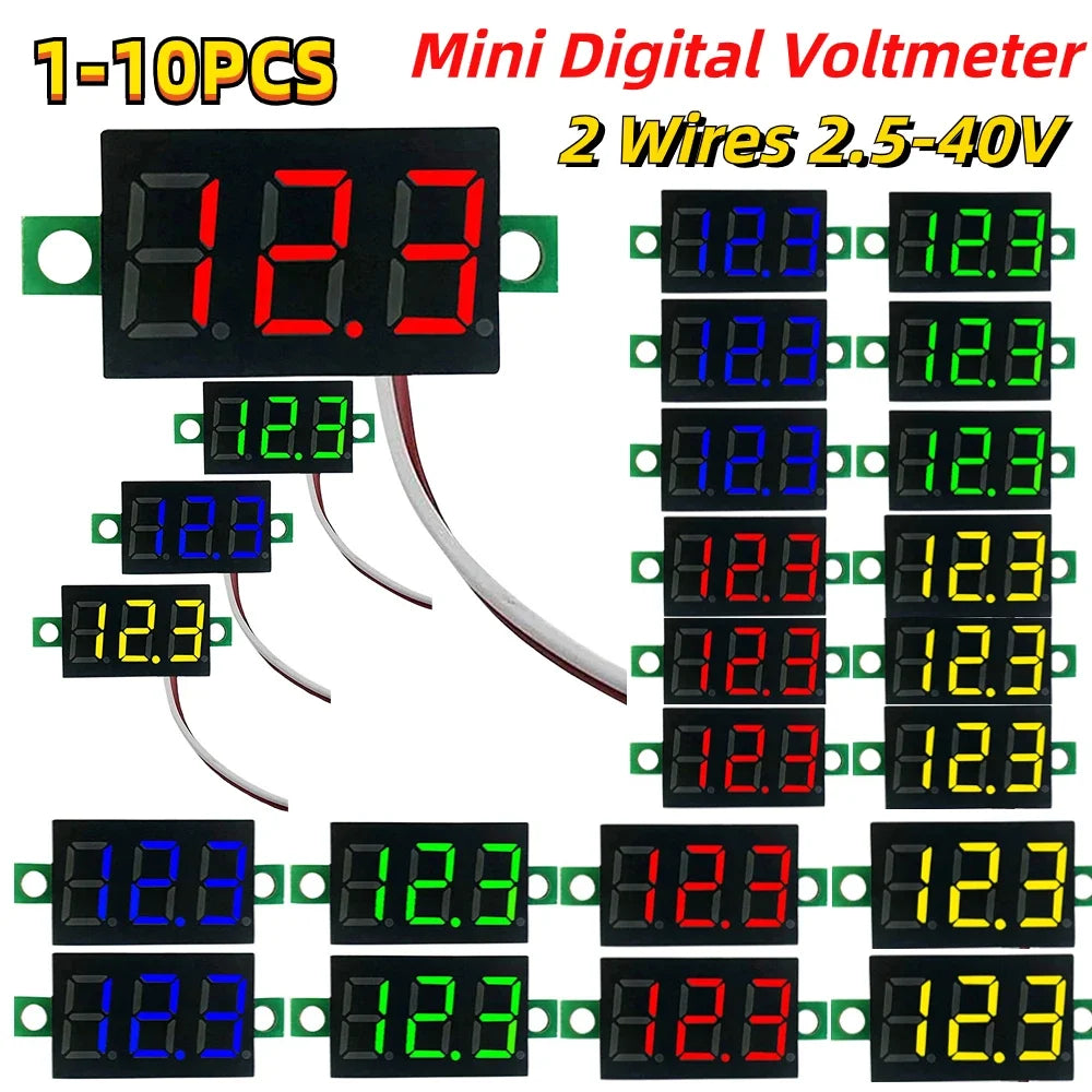 1-10PCS 2 Wires Mini Digital Voltmeter LED Screen Display 0.28 Inch DC Voltage Tester Meter Power Voltage Detector Tool