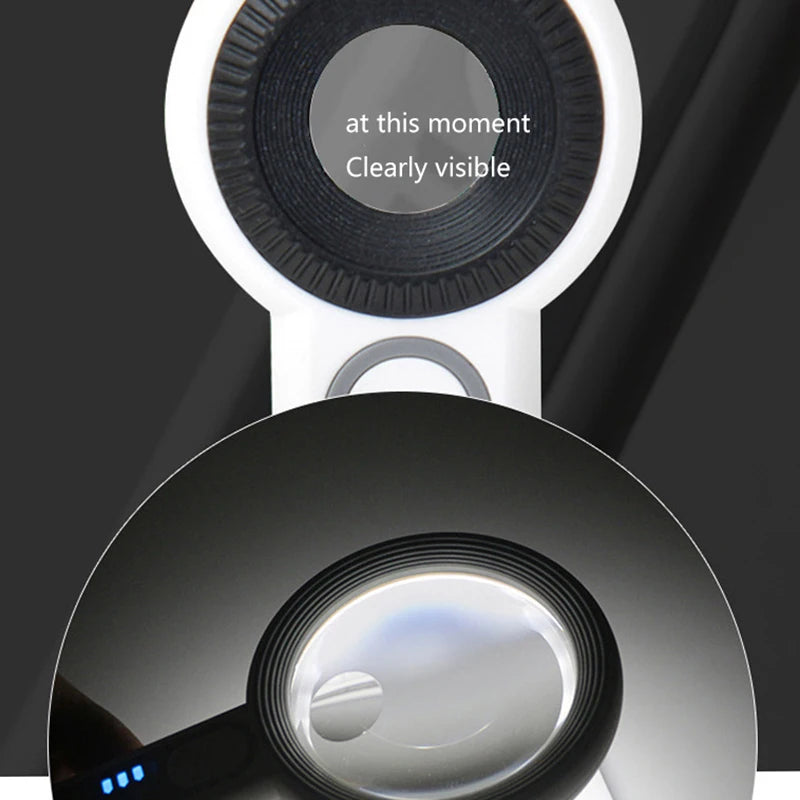 1pc Rechargeable Handheld Magnifier 3 Lighting Modes Illuminated Magnifying Glass With LED Light For Seniors Reading Repair