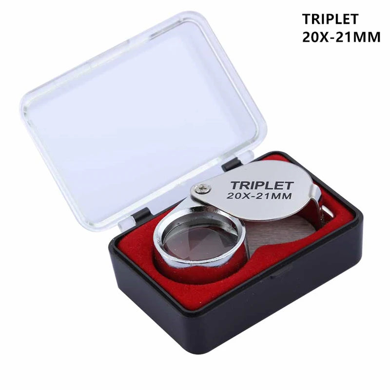 10-30X Pocket Loupe Magnifier Jewelry Magnifying Glass Foldable Diamond Lupa Triplet Jewelers Eye Glass Tool Reading Magnifiers