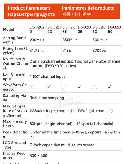【Hantek Official Genuine】Digital oscilloscope DSO2C20/2C35/2C50/2D20/2D35/2D205 200/350/500MHz 2Gsa/s 2-Ch desktop oscilloscope