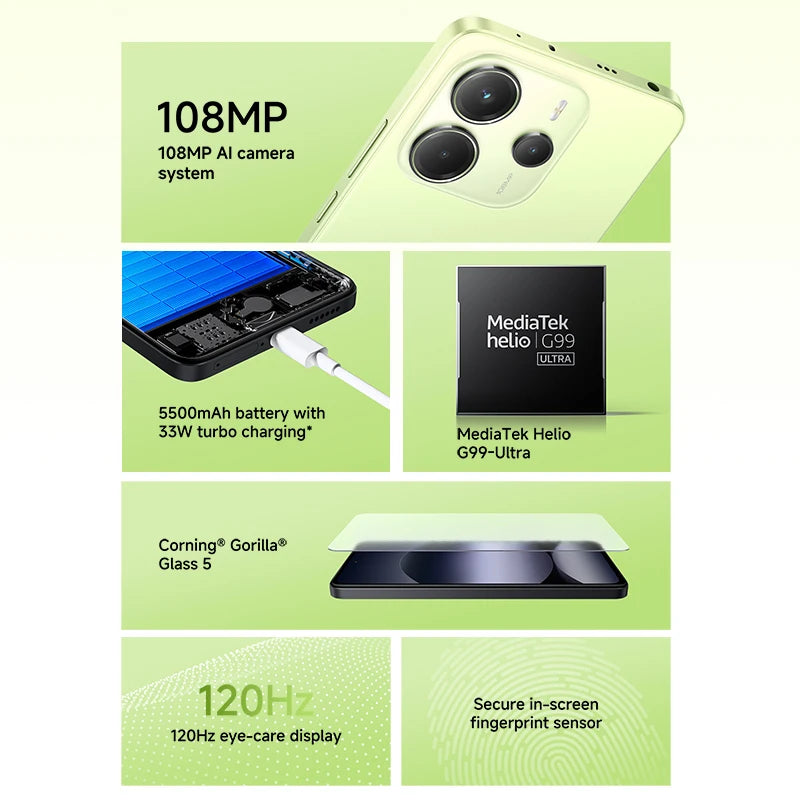 【Brand+】Global Version Xiaomi Redmi Note 14 MediaTek Helio G99-Ultra 108MP AI 5500mAh 6.67