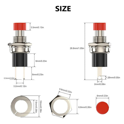 15PCS Momentary Push Button Switch, 1A 250VAC SPST Mini Pushbutton Switches Normally Open(NO)