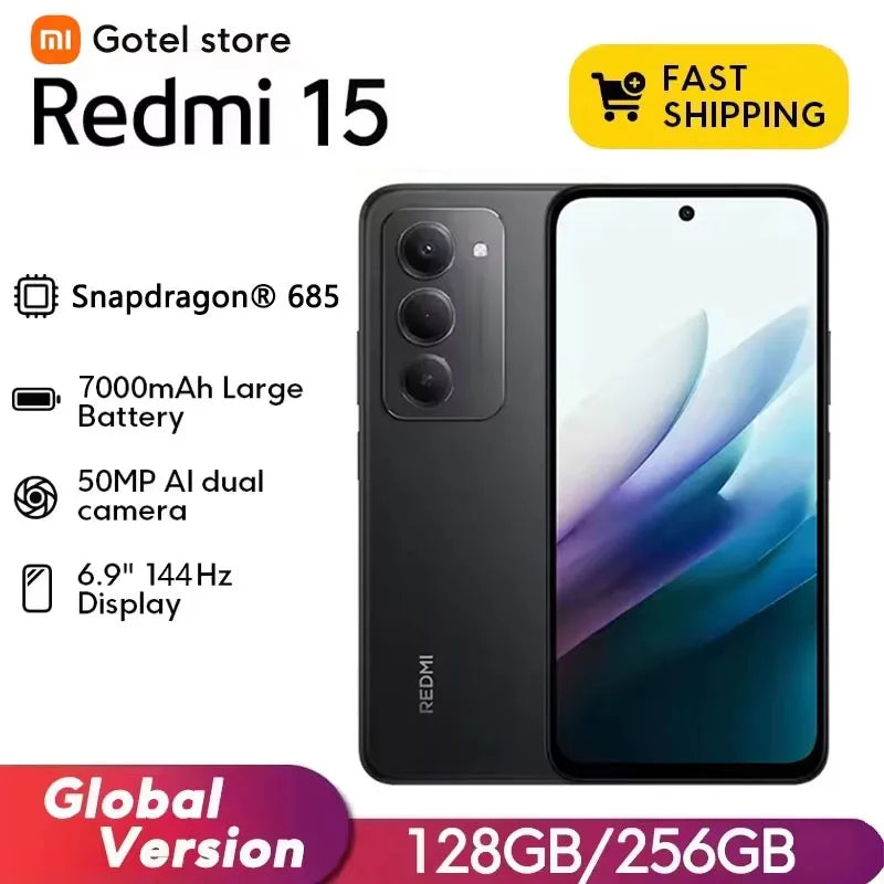 【Brand+】Redmi 15 Global Version Smartphone 6.9" 50MP 7000mAh battery 33W fast charging IP64 Snapdragon® 685 Mobile Platform
