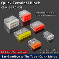 10/50pcs CMK 20 Mini Quick Wire Connectors 2/3/4/5/6/8 Ports Hard wire Quick Push-In Terminal Block 450V 25A 0.5~2.5mm² ﻿