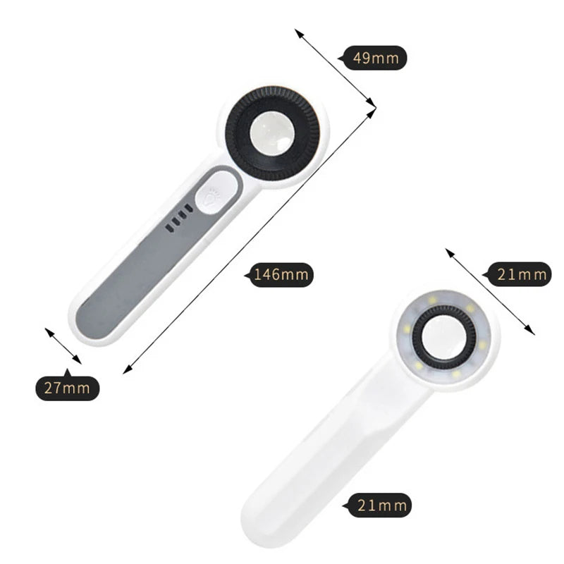 1pc Rechargeable Handheld Magnifier 3 Lighting Modes Illuminated Magnifying Glass With LED Light For Seniors Reading Repair