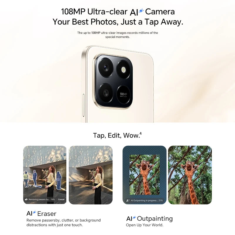 【Brand+】Global Version HONOR X7d 8GB+256GB Smartphone 6.77'' 120Hz TFTLCD Screen 108M Main camera 6500mAh 35W Supercharge