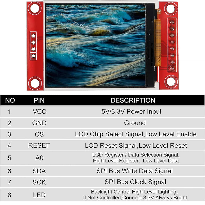 1.8-inch SPI TFT LCD display module ST7735 128 × 160 TFT LCD screen protector 3.3V 5.5V 51/AVR/STM32/ARM 8/16 bit