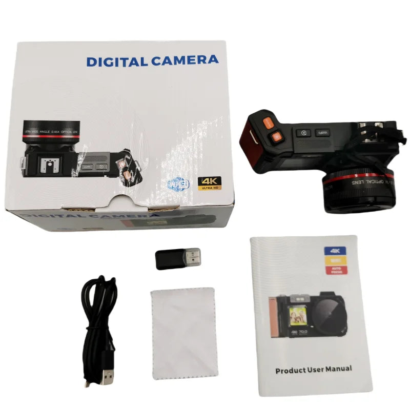 100D Dual-screen WIFI Monocular Camera 4K UHD 70MP Digital SLR Camera with Filters Flash Wide-Angle Lens 50X Zoom Auto Focus