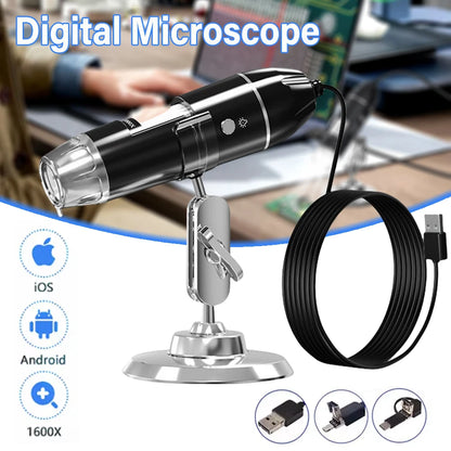 1600X 3in 1 Digital Microscope Camera with 8LEDs Portable Electronic Microscope For Soldering Cell Phone Repair LED Magnifier