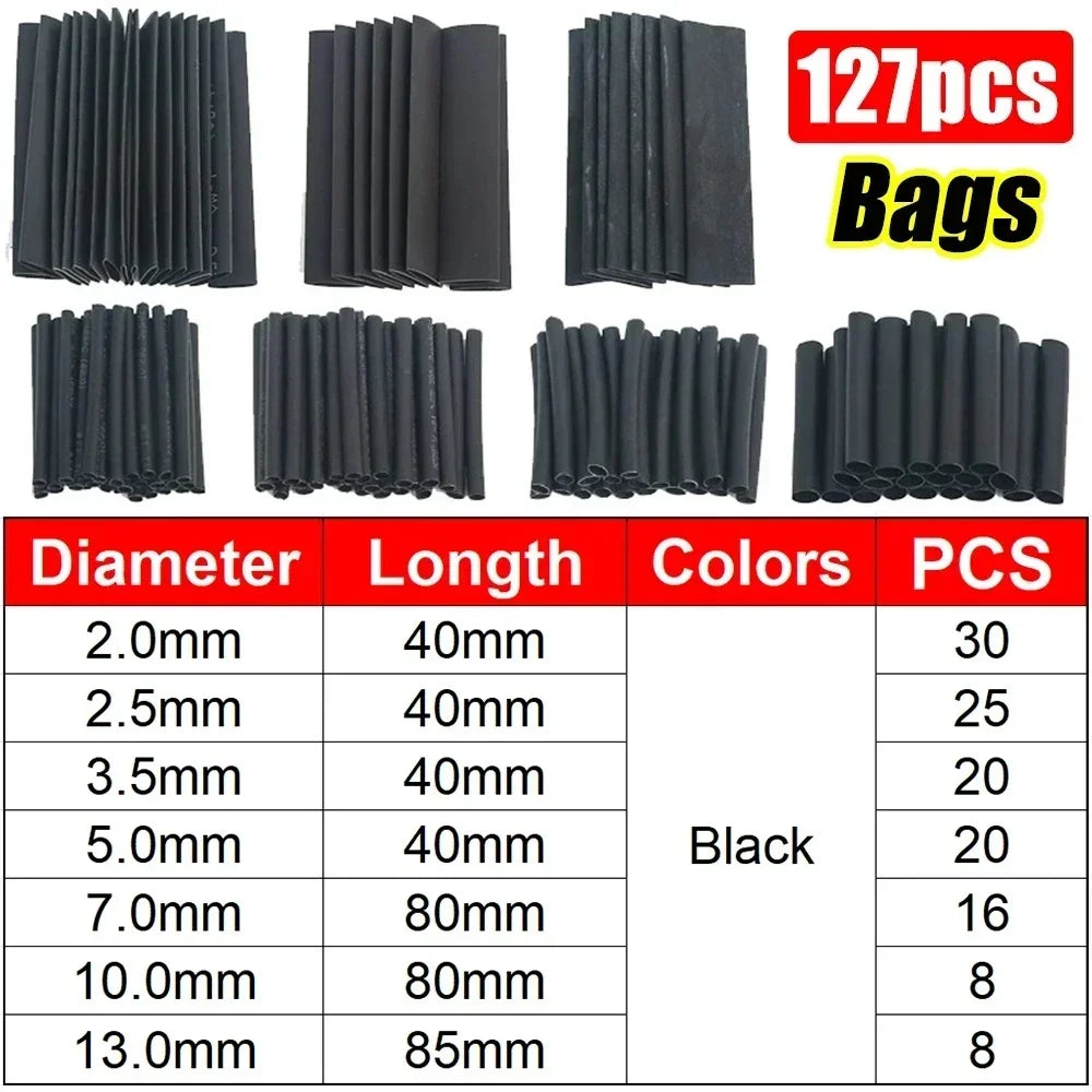 1600/127pcs Heat-shrink Tubing Thermoresistant Tube Heat Shrink Wrapping Kit Electrical Connection Wire Insulation Sleeving