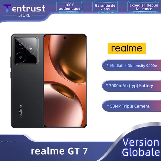 【Brand+】Global Version realme GT 7 5G AI Smartphone MTK Dimensity 9400e 6000nits Pro-Esports Display 7000 mAh Battery