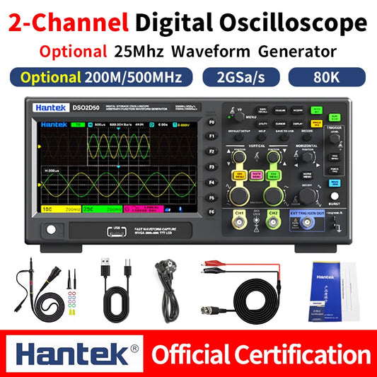 【Hantek Official Genuine】Digital oscilloscope DSO2C20/2C35/2C50/2D20/2D35/2D205 200/350/500MHz 2Gsa/s 2-Ch desktop oscilloscope