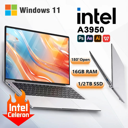 2026 14.1 Inch Notebook Computer Intel A3950 Ultra Slim Laptop 12GB RAM 512GB 1TB 2TB SSD Windows 11 Portable PC 4K Office Study