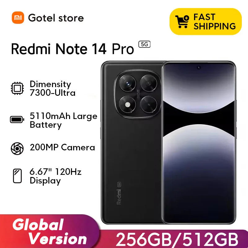 【Brand+】Xiaomi Redmi Note 14 Pro 5G Smartphone MediaTek Dimensity 7300-Ultra 200MP AI camera NFC 6.67"AMOLED display IP68