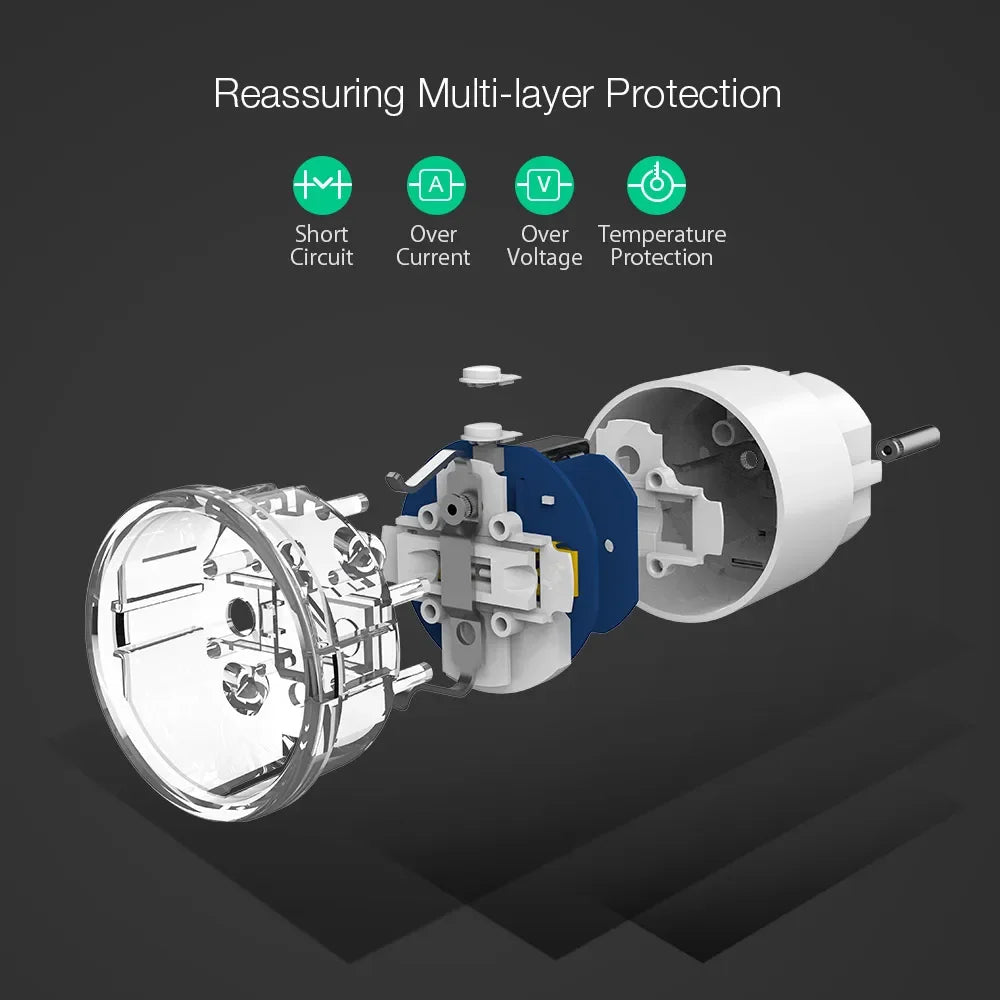 15A 3450W WiFi Smart Plug Wireless Power Socket Outlet Energy Monitoring No Hub App Remote Control EU Plug