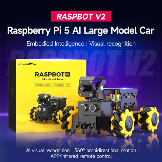 Yahboom Raspbot V2 AI Large Model Robot Car Kit with Camera Mecanum Wheel Toy Educational Python Programming for Raspberry Pi 5