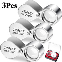 10-30X Pocket Loupe Magnifier Jewelry Magnifying Glass Foldable Diamond Lupa Triplet Jewelers Eye Glass Tool Reading Magnifiers