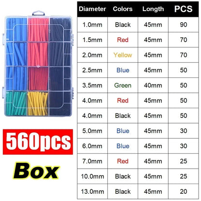 1600/127pcs Heat-shrink Tubing Thermoresistant Tube Heat Shrink Wrapping Kit Electrical Connection Wire Insulation Sleeving