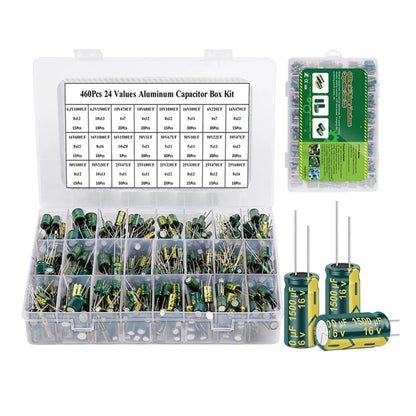 15/24/36 Values 225/460/925Pcs Aluminum Electrolytic Capacitors 16V-50V Electrolytic Capacitor Assortment Kit with Storage Box