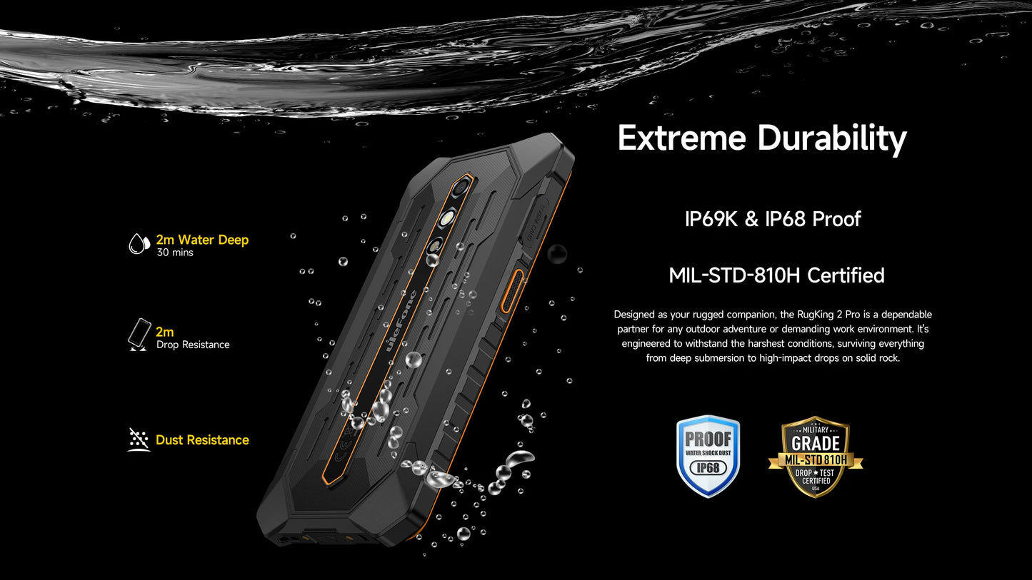 【World Premiere】Ulefone RugKing 2 Pro AI Rugged Phone Android 15 4G 128GB ROM Waterproof Smartphone NFC 5.45"4G  Global 4550mA