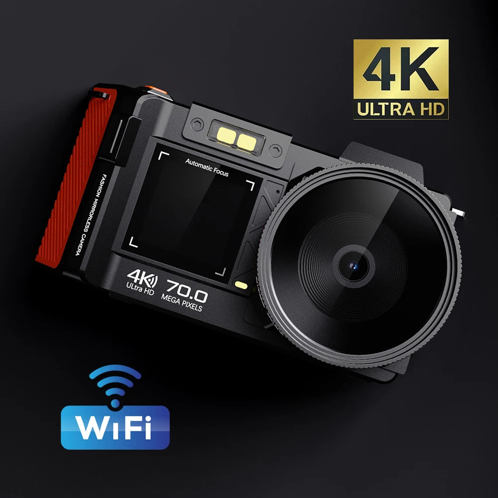 100D Dual-screen WIFI Monocular Camera 4K UHD 70MP Digital SLR Camera with Filters Flash Wide-Angle Lens 50X Zoom Auto Focus