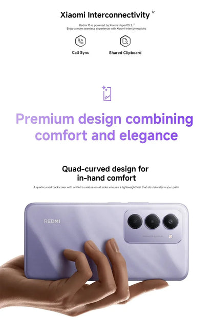 【Brand+】Redmi 15 Global Version Smartphone 6.9" 50MP 7000mAh battery 33W fast charging IP64 Snapdragon® 685 Mobile Platform