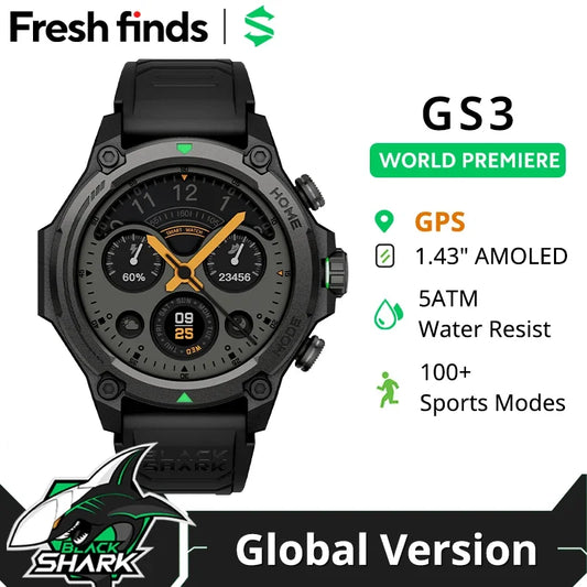 2026 Blackshark GS3 Smart Watch Global Version 1.43" AMOLED Display 5ATM AI Watch Faces GPS Satellite Positioning