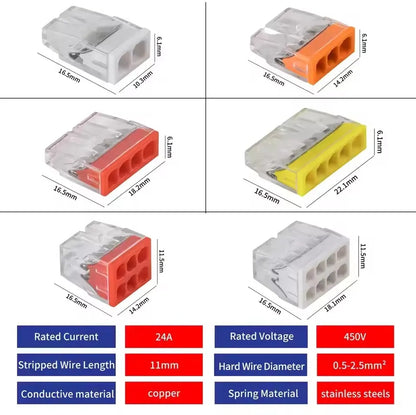 10/50pcs CMK 20 Mini Quick Wire Connectors 2/3/4/5/6/8 Ports Hard wire Quick Push-In Terminal Block 450V 25A 0.5~2.5mm² ﻿
