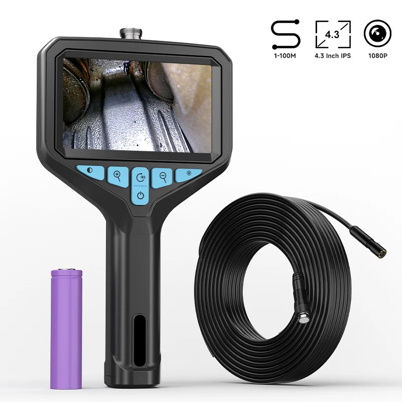 2-100m Borescope 8mm Camera 1080P HD 4.3'' Screen Endoscope IP67 Detachable Design 2600mAh Inspection Camera for Piping
