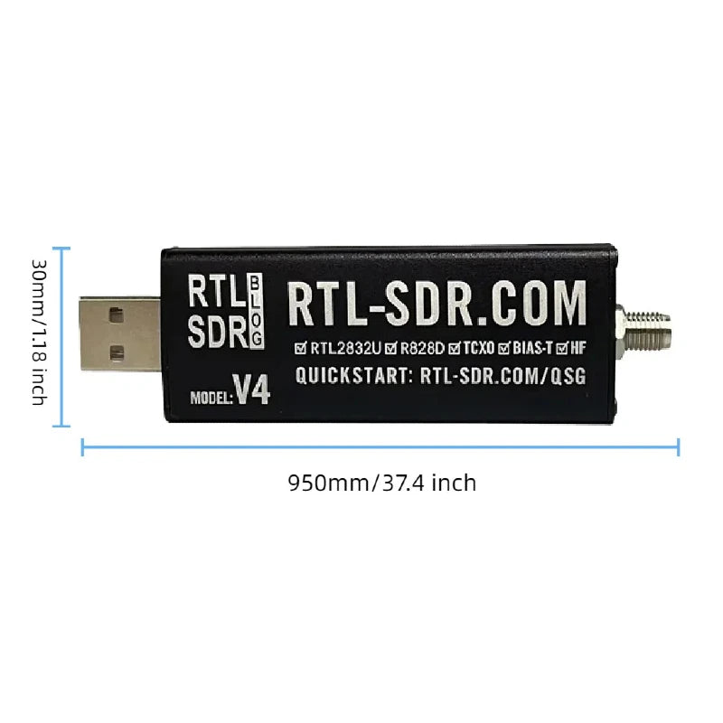 100KHz-1.7GHz Full-Band RTL-SDR Software-Defined Radio Receiver RTL2832U + R820T Radio Broadcasting Communication Technology