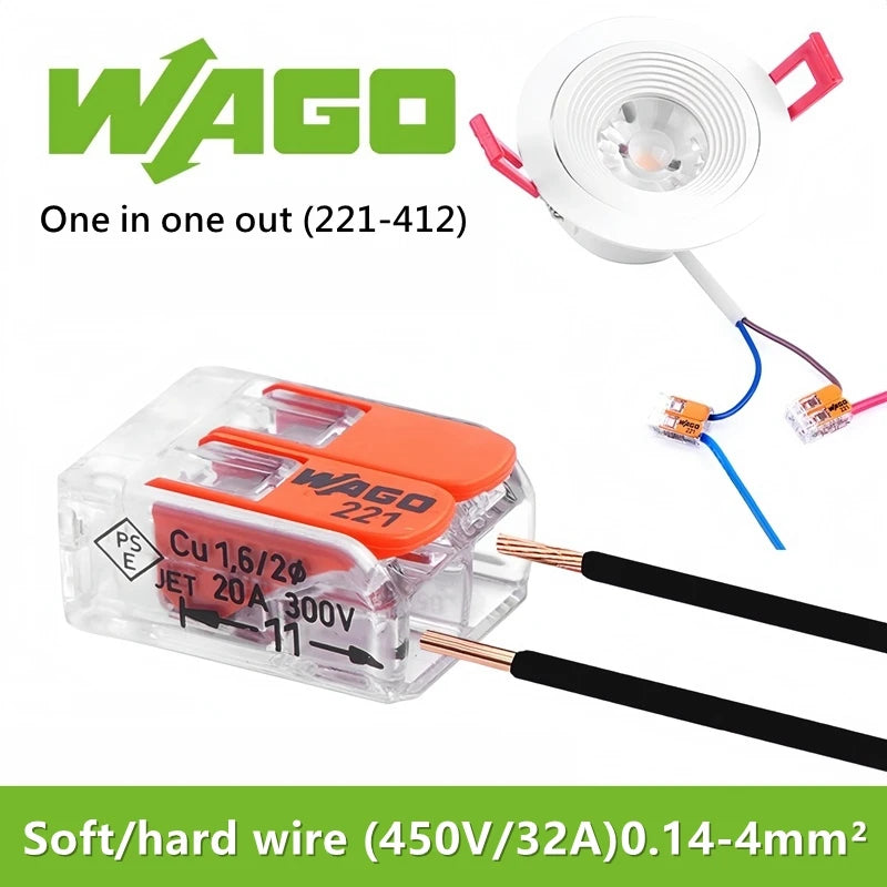 10pcs/30pcs Original WAGO Quick Wiring terminal 221-412 221-413 221-415 0.14-4mm² 2/3/5 holes Push-in Lever wire connector