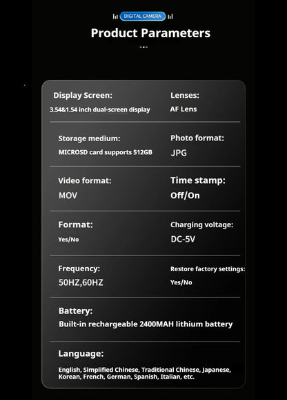 100D Dual-screen WIFI Monocular Camera 4K UHD 70MP Digital SLR Camera with Filters Flash Wide-Angle Lens 50X Zoom Auto Focus