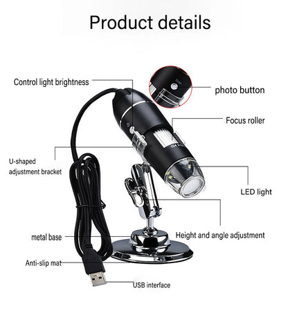 1600X 3in 1 Digital Microscope Camera with 8LEDs Portable Electronic Microscope For Soldering Cell Phone Repair LED Magnifier