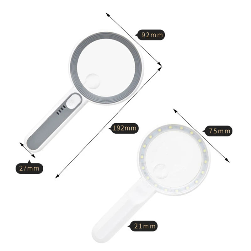 1pc Rechargeable Handheld Magnifier 3 Lighting Modes Illuminated Magnifying Glass With LED Light For Seniors Reading Repair