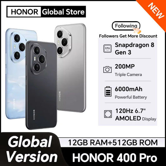 2025 New HONOR 400 Pro Global Version 5G Smartphone 200MP Camera Snapdragon 8 Gen 3 6.7'' AMOLED Screen 100W Wired 50W Wireless