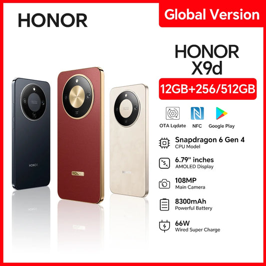 【Brand+】HONOR X9d Global Version Smartphone 6.79'' 120Hz Screen Snapdragon 6 Gen 4 108MP AI Camera 8300 mAh 66W Super Charging