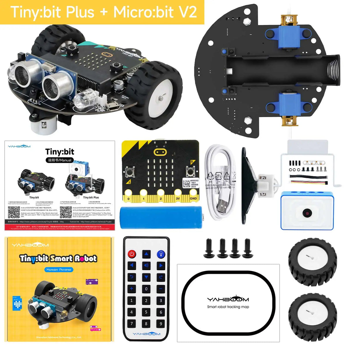Yahboom Tiny:bit Plus Microbit Robot Car With ESP32 WiFi Camera Module Support APP FPV Control Programmable Toy Kids Coding